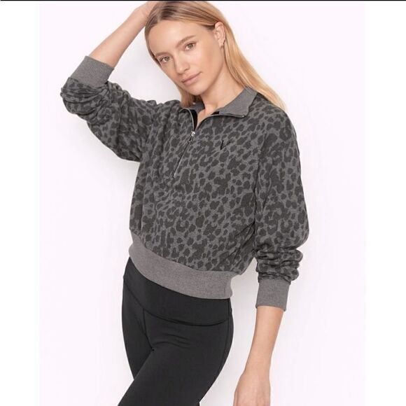 Victoria's Secret Grey Gray Leopard Print Cropped Pullover Sweatshirt XL - Picture 1 of 13